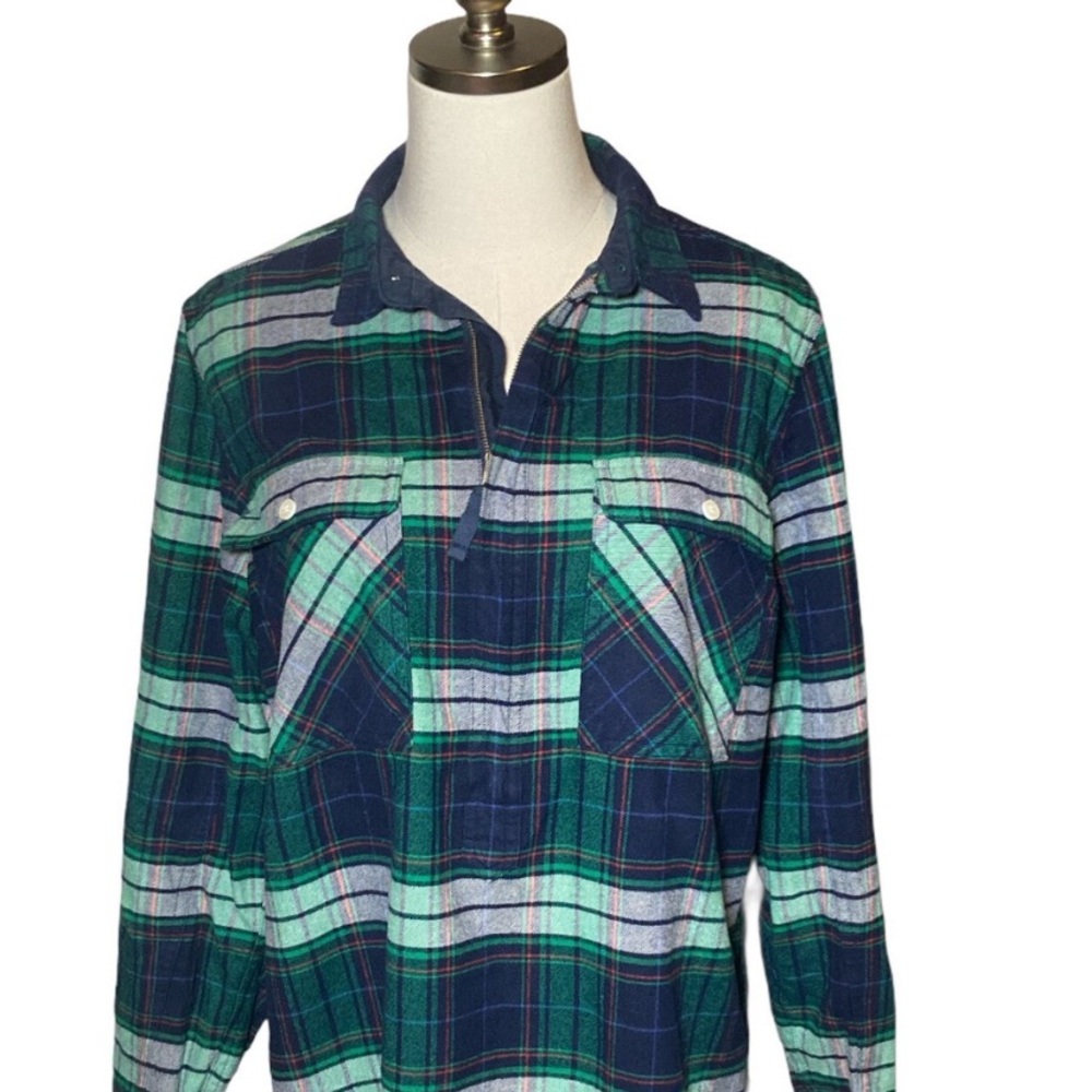 J. Crew plaid 1/4 zip Shirt in Green and Navy